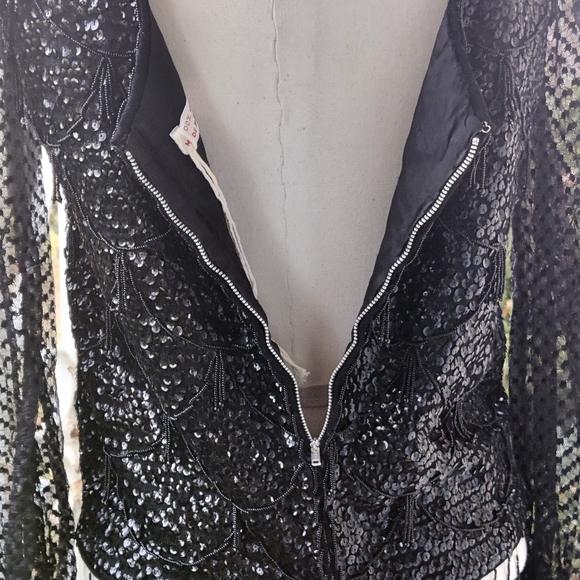 🤩BOGOFREE🤩 Size small 80s glam lace beads sequin long sleeve top - Picture 11 of 12